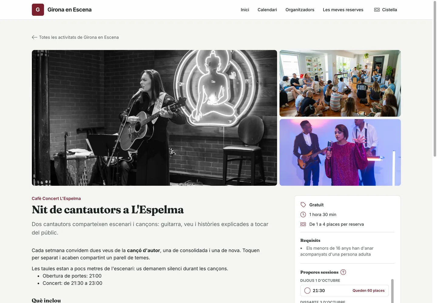 Fitxa d'activitat amb sessions, places i requisits