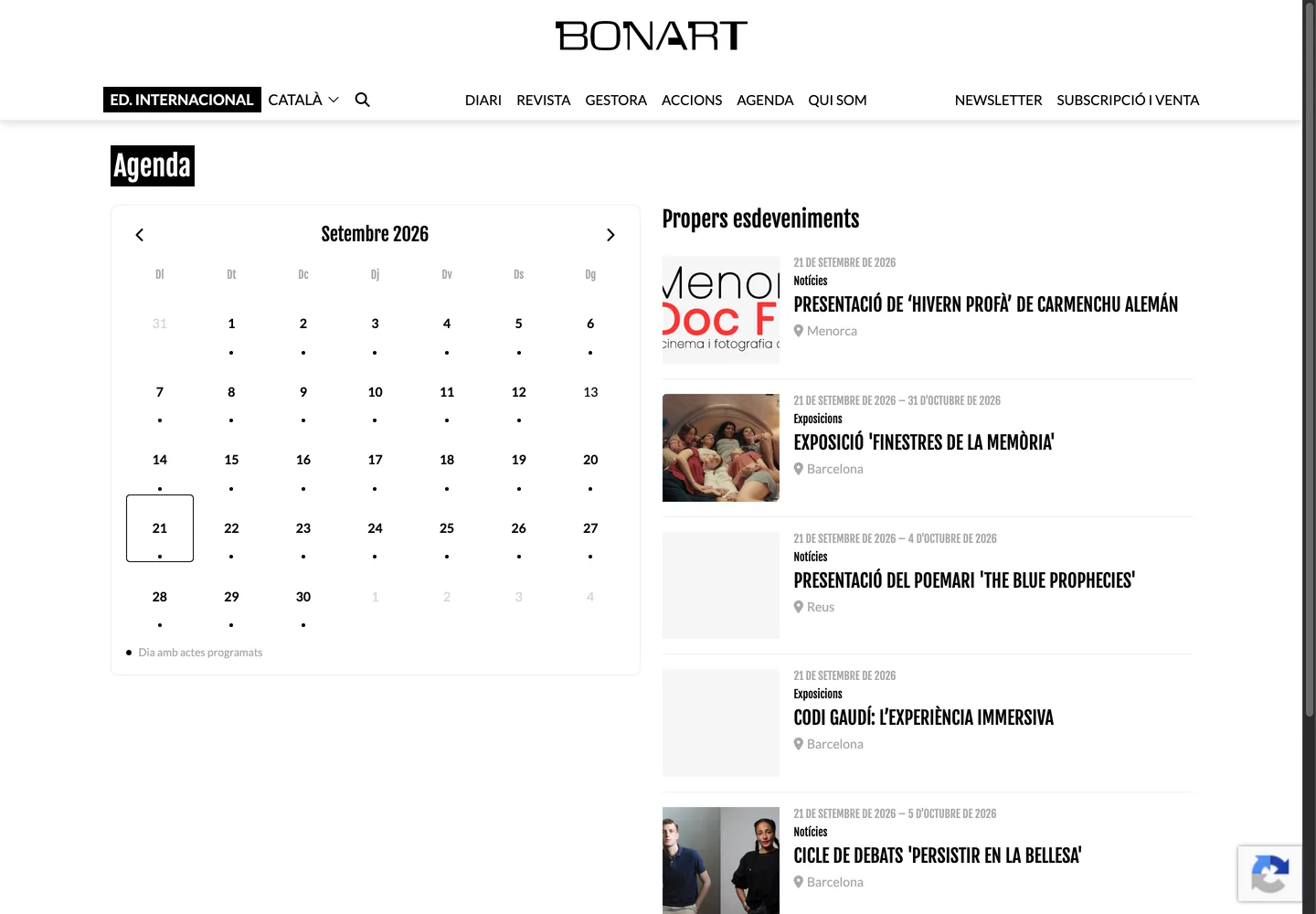 Agenda d'actes amb calendari